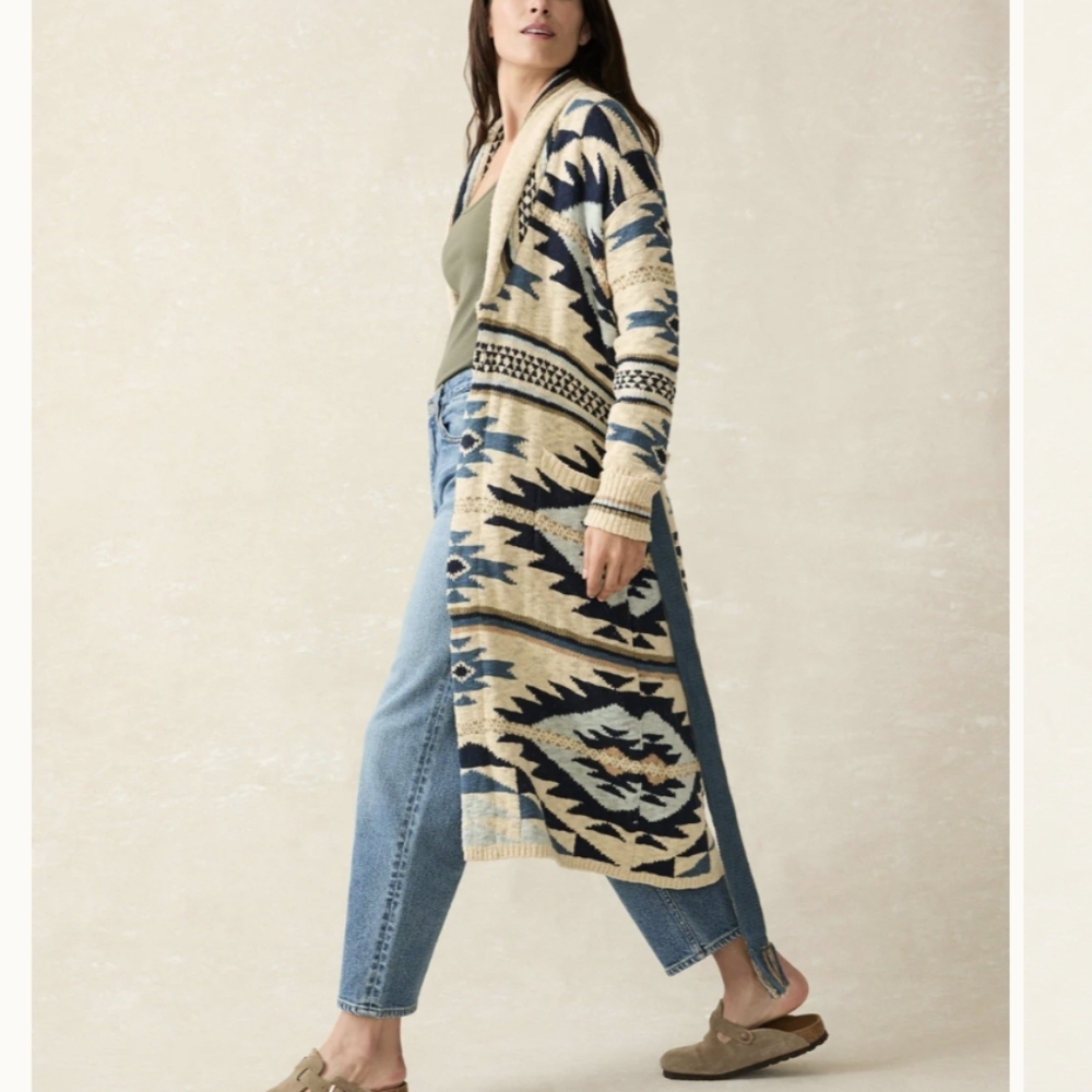 Faherty Cream and Navy Aztec Shawl-Collar Cardigan - Picture 13 of 16